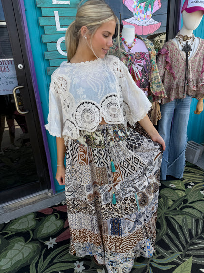Free Spirit Boho Ruffle Wide Flare Skirt