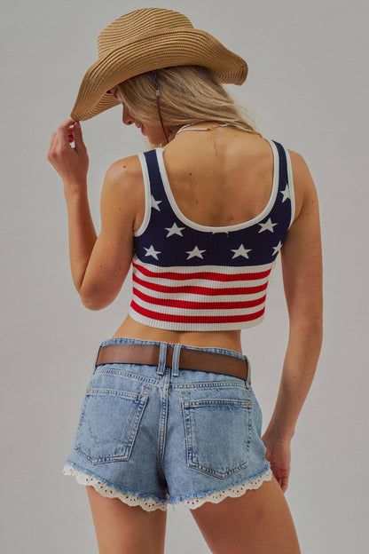 American Flag Knit Ribbed Crop Tank Top