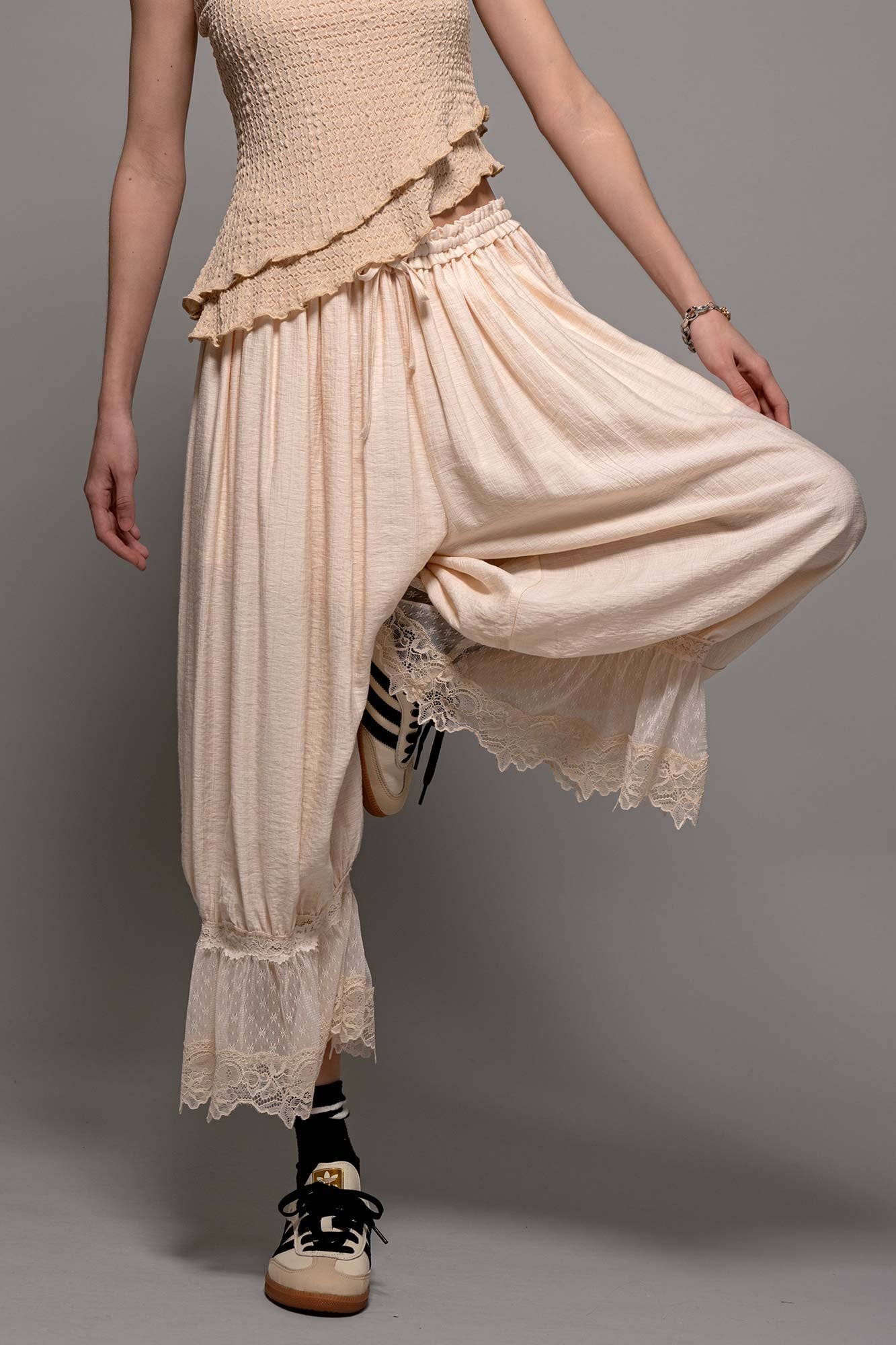 Boho Lace Trim Bloomer Linen Pants