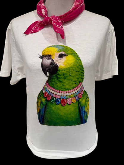 Jeweled Collar Bird on White Or Natural Crew