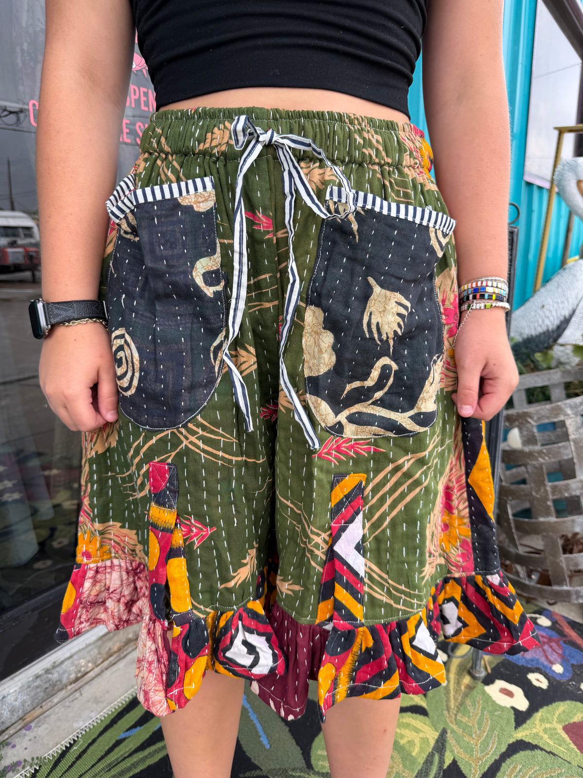 Sahara patchwork slit shorts