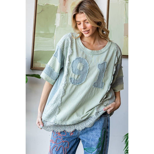 WASHED NUMBER PATCHWORK MIX MEDIA TEE