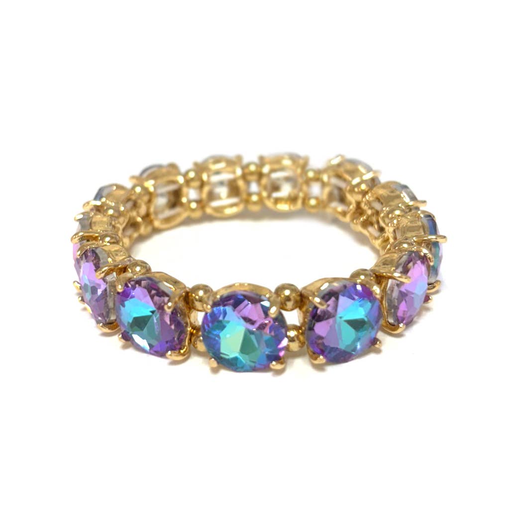 12MM Round Cut Glass Crystal Linked Stretch Bracelet