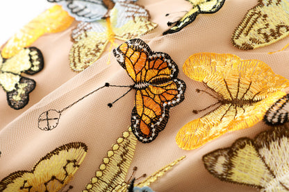 Butterfly Appliqué Strapless Embellished Mini Dress