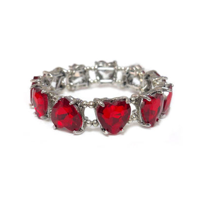 Love Heart Glass Crystal Bead Linked Stretch Bracelet