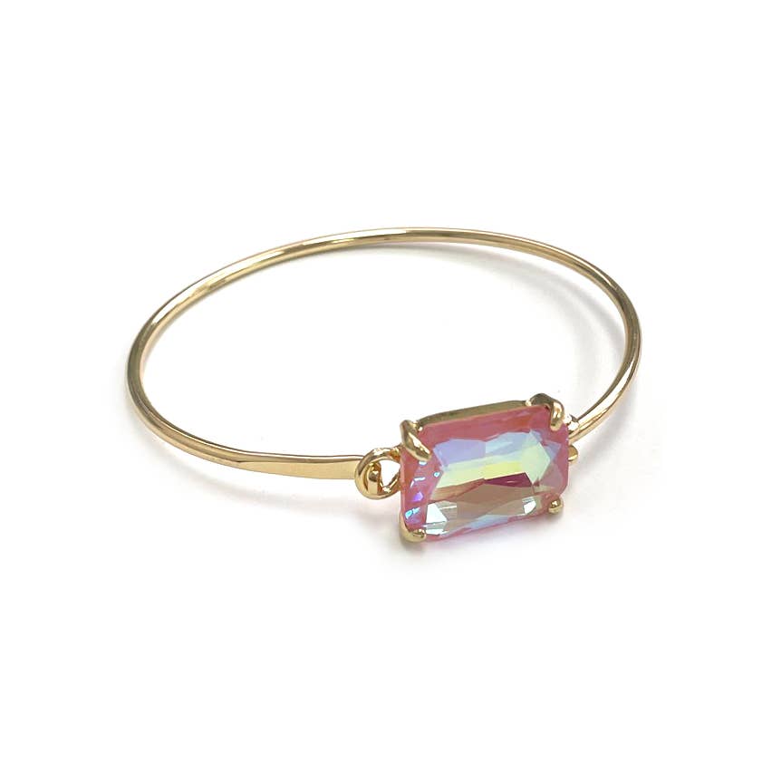 High Quality Glass Crystal Rectangle Stone Cuff Metal Bangle