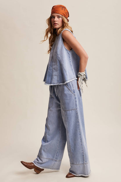 Washed Denim Tank & Wide-Leg Pants Set