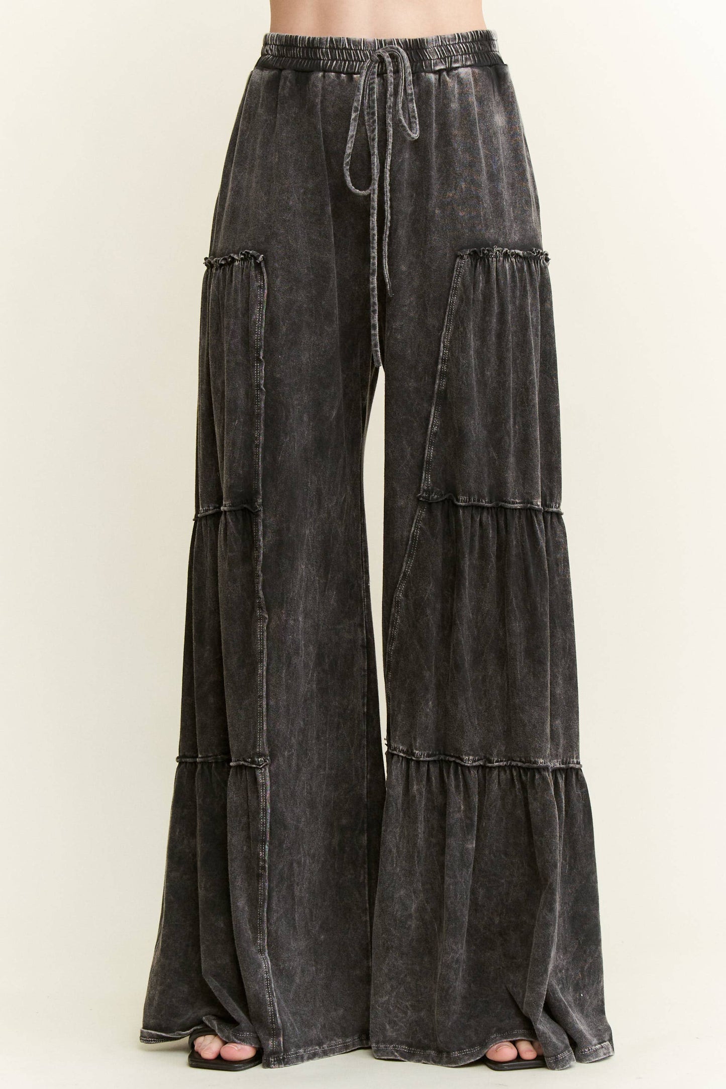 Mineral Washed Tiered Wide Leg Pants
