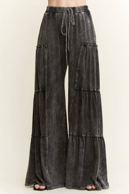 Mineral Washed Tiered Wide Leg Pants