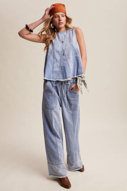 Washed Denim Tank & Wide-Leg Pants Set
