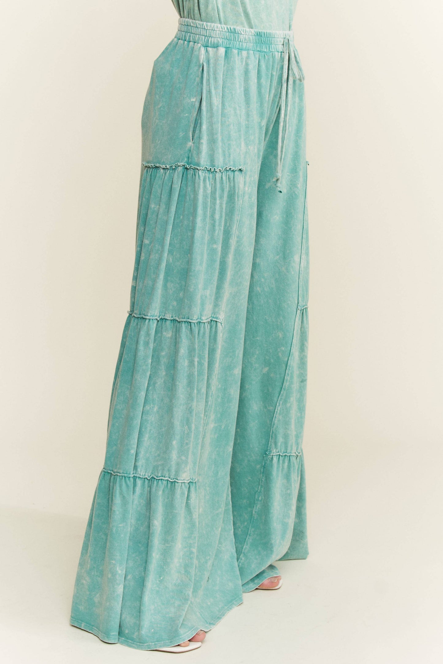 Mineral Washed Tiered Wide Leg Pants