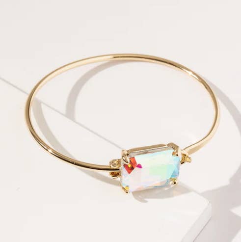 High Quality Glass Crystal Rectangle Stone Cuff Metal Bangle