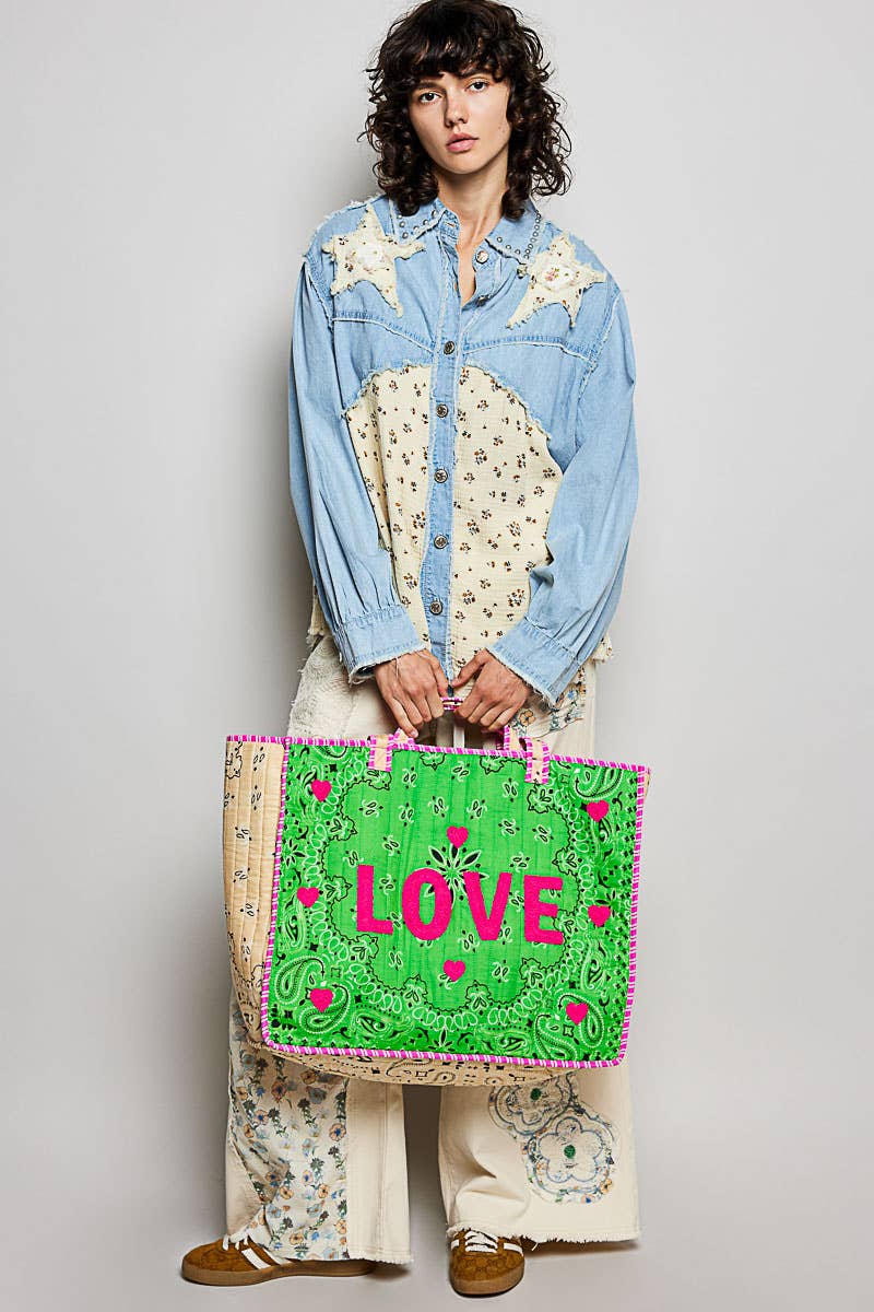 LOVE Bandana Quilted Tote Bag
