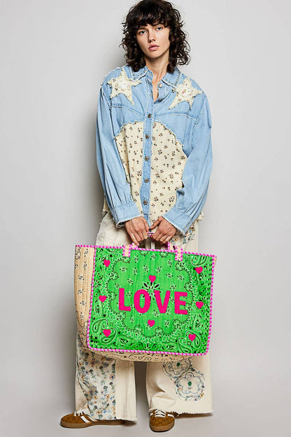 LOVE Bandana Quilted Tote Bag