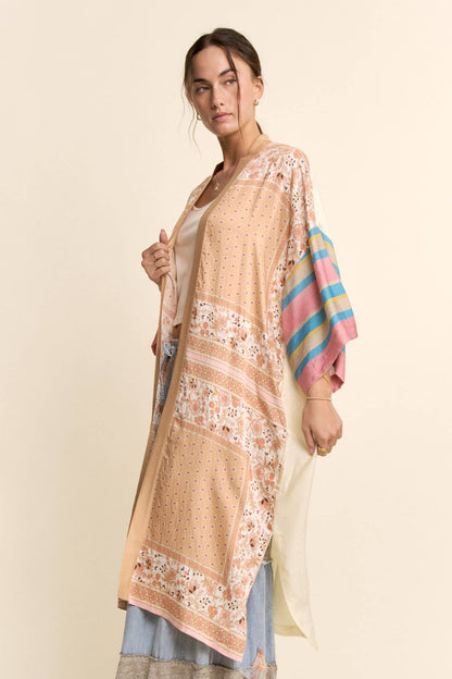 PLUS GARDEN WHIMSY CAT PRINTED BACK KIMONO DUSTER