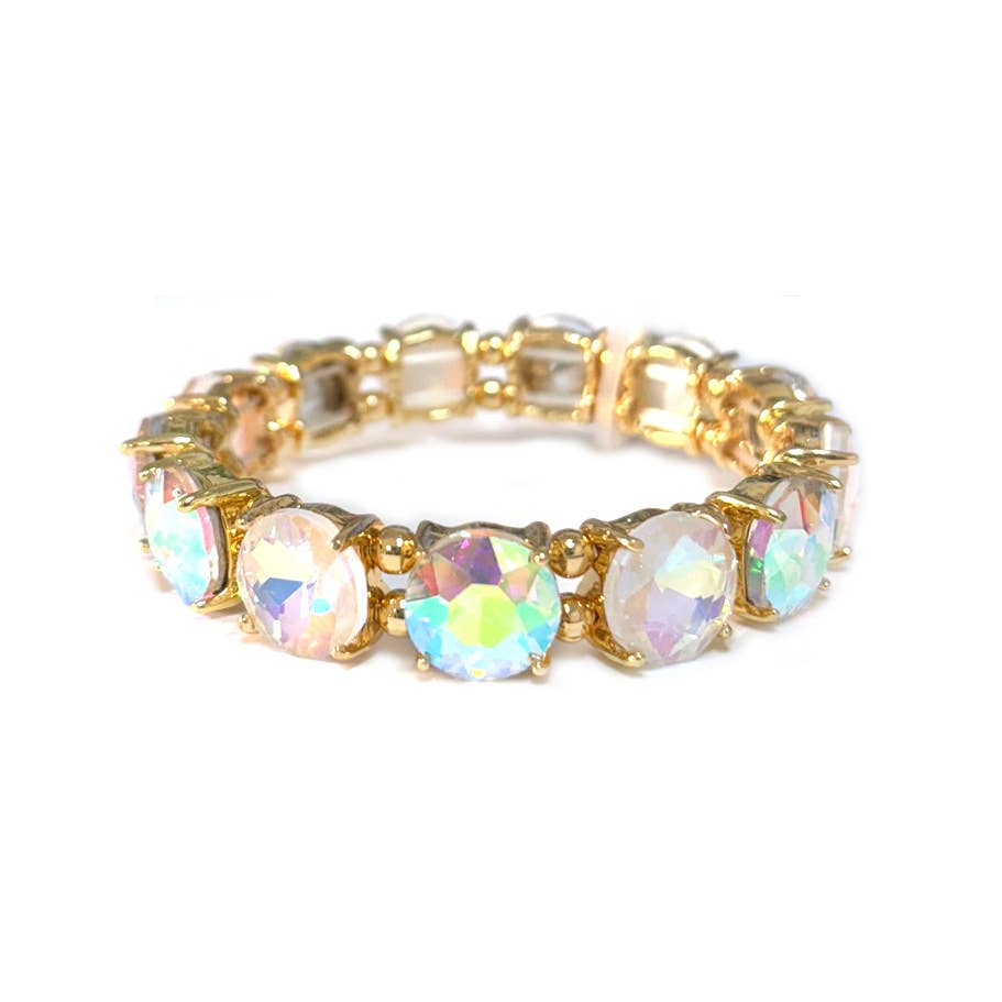 12MM Round Cut Glass Crystal Linked Stretch Bracelet