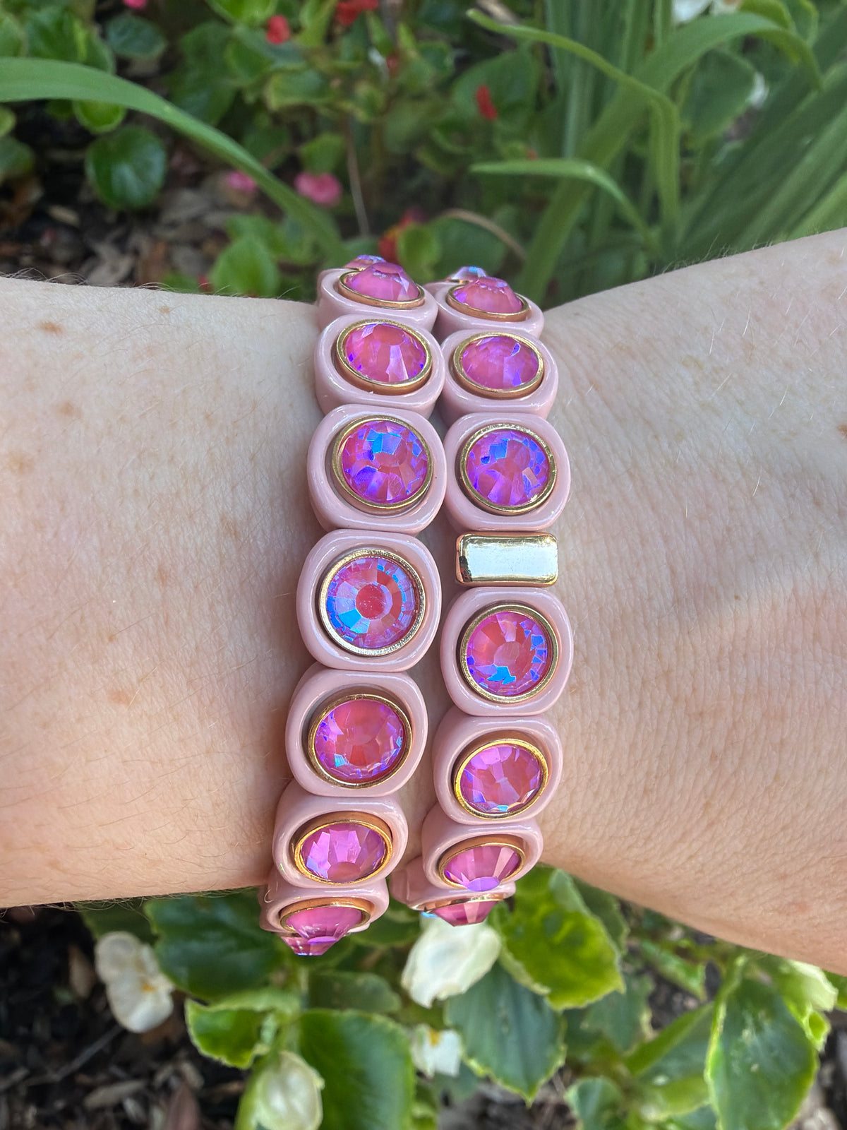 Pink and Purple Enamel Stretch Bracelet