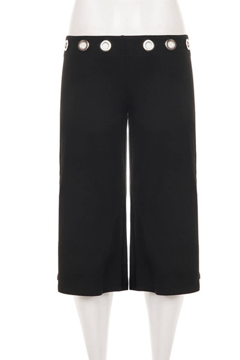 Eyelet Waist Wide Leg Capri Pants