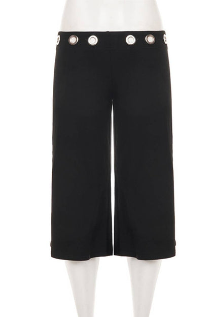 Eyelet Waist Wide Leg Capri Pants