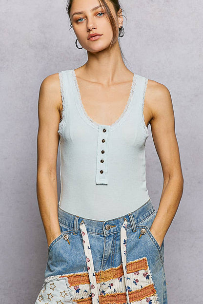 Lace Trim Knit Tank Top