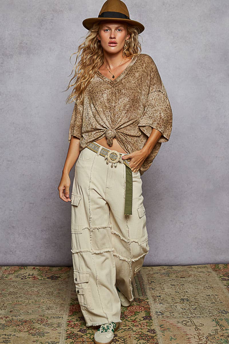 Oversized Leopard Print V-Neck T-Shirt