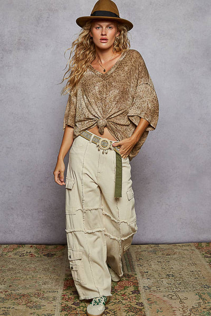 Oversized Leopard Print V-Neck T-Shirt