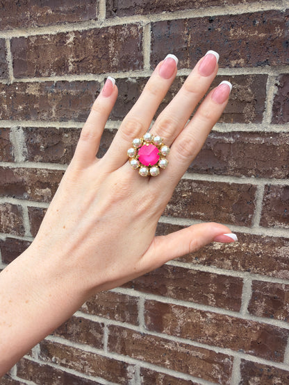 TWIGGY RING ULTRA FUSCHIA MOON W PEARLS