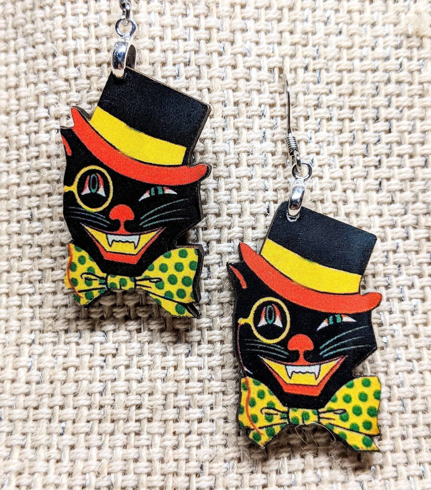 Monocle Cat  Halloween Cat Earrings