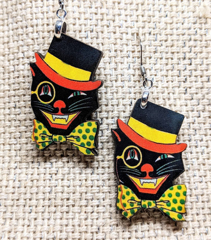 Monocle Cat  Halloween Cat Earrings