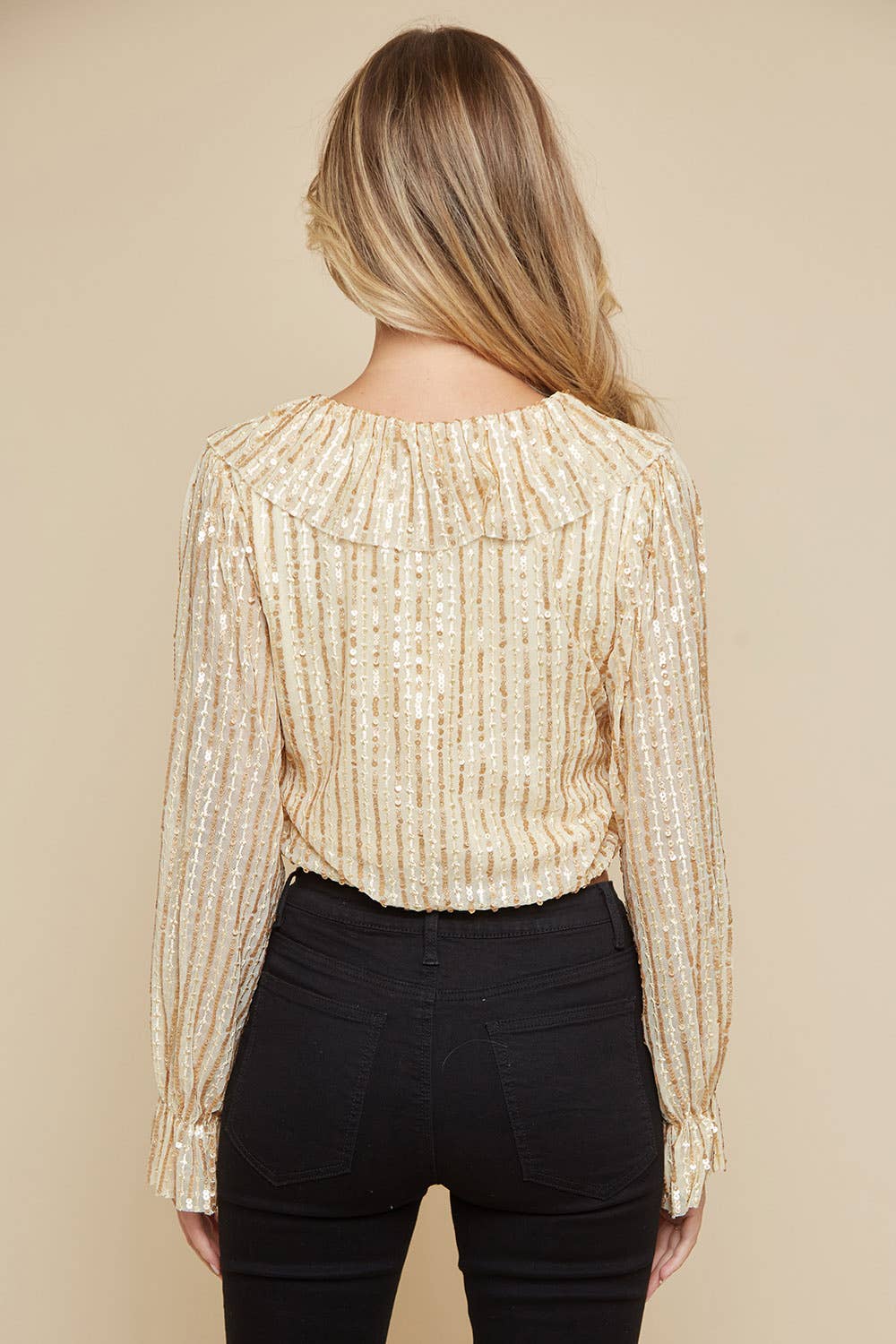 SEQUIN GOLD RUFFLE BLOUSE