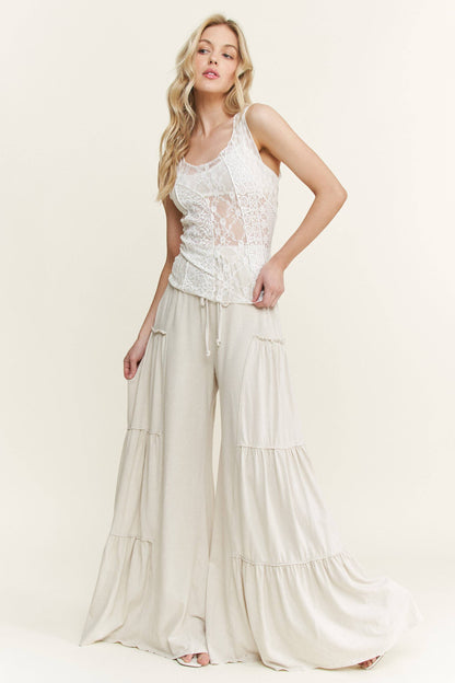 Mineral Washed Tiered Wide Leg Pants