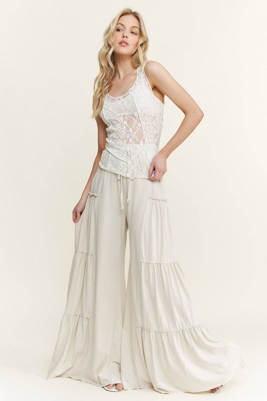Mineral Washed Tiered Wide Leg Pants