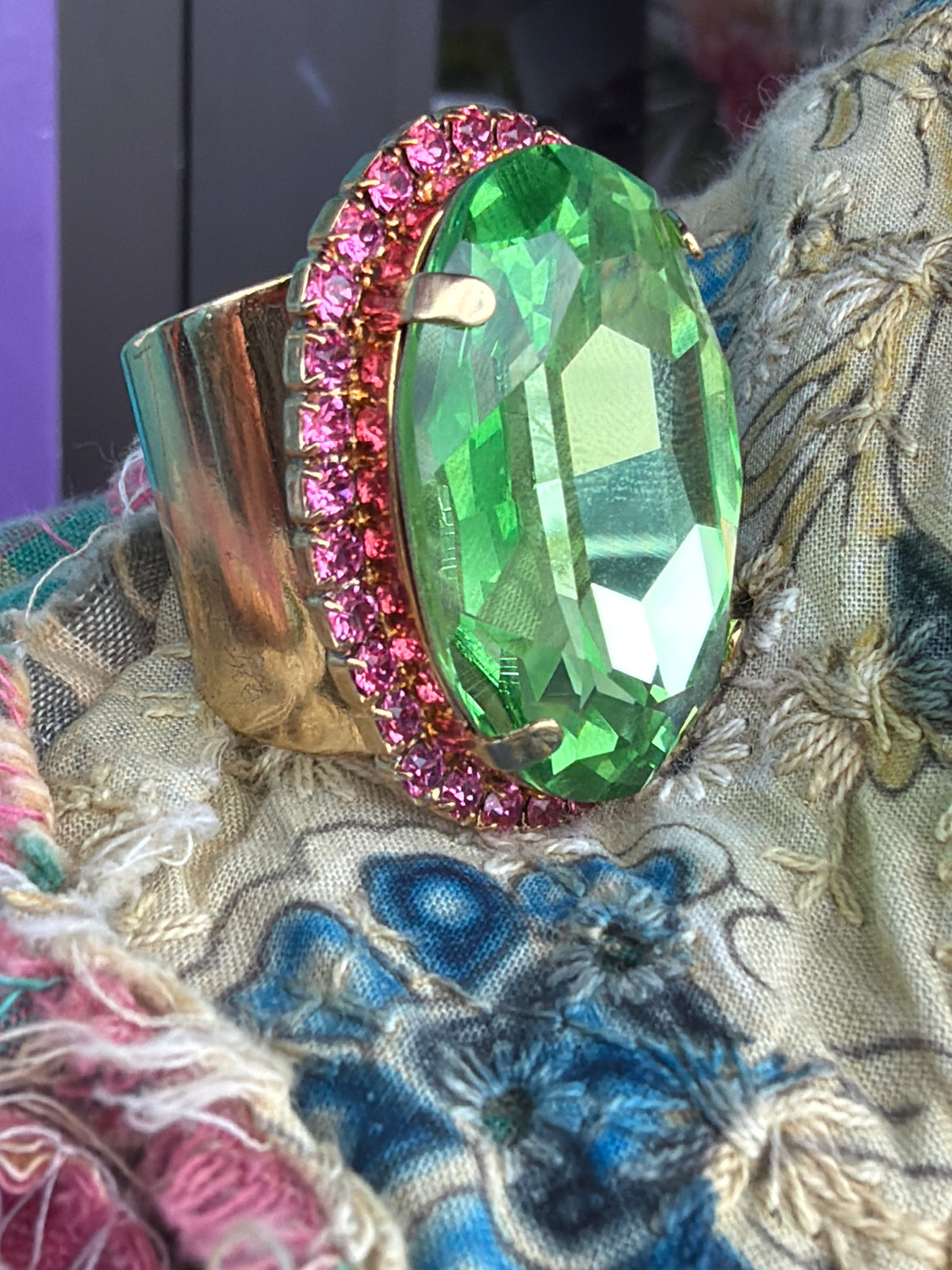 WETSTONE: Green and Pink Gold Liz Taylor Ring