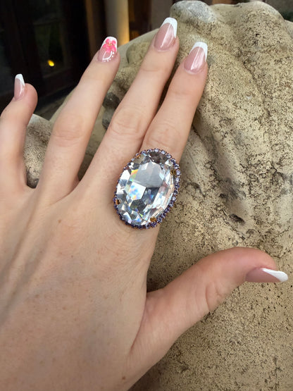 WETSTONE: Clear with Tanzanite Trim Liz Taylor Ring