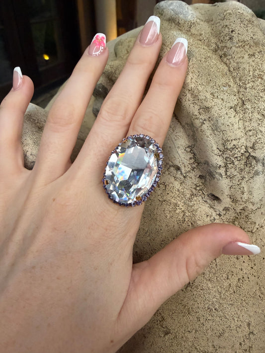 WETSTONE: Clear with Tanzanite Trim Liz Taylor Ring