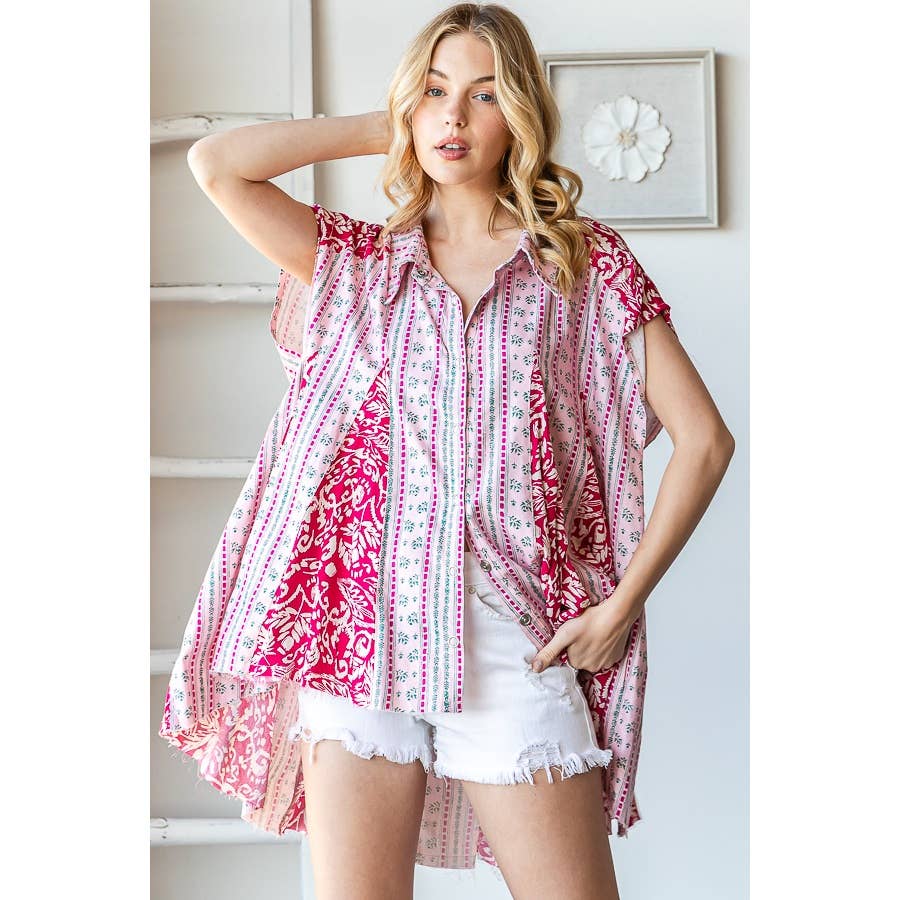 BUTTON FRONT FLARE HEM TOP