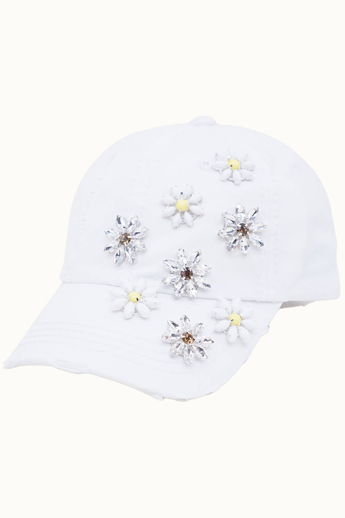 Daisy Bejeweled Bling Distressed Cap, Adjustable Multi colors available