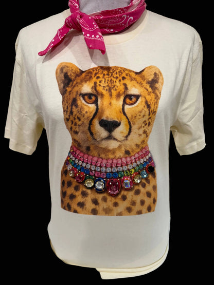 Jeweled Collar Leopard on White or Natural Crew