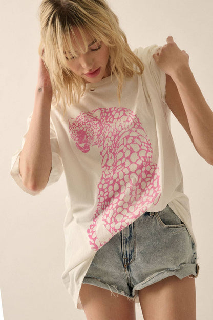 Pink Cheetah Garment-Washed Oversized Graphic Tee