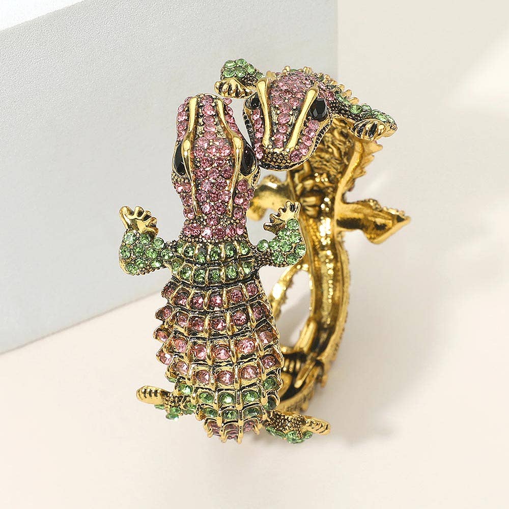 Double Crocodile/Alligator Evening Hinged Cuff Bracelet