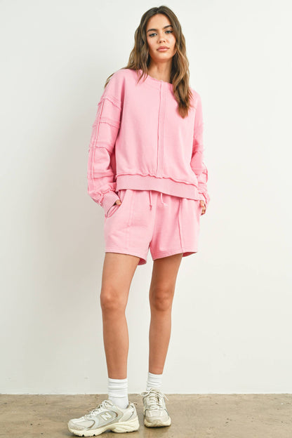 Washed French Terry Round Neck Pullover Sweatshirt