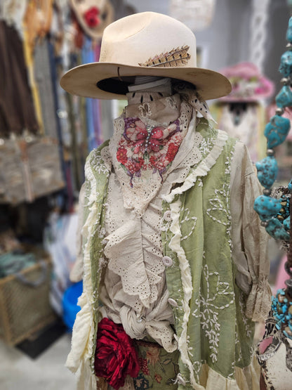 Green Embroidery Ruffle Vest