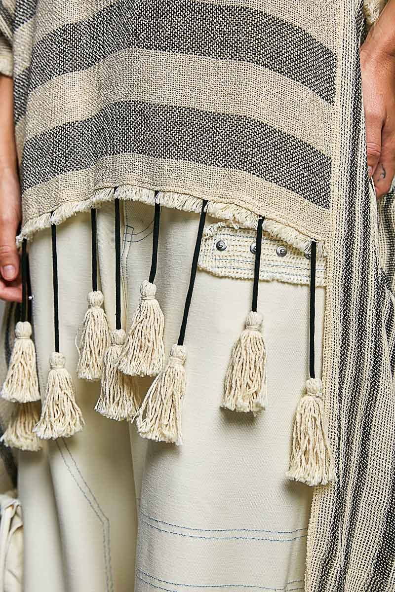V-neck Fringe Tassel Vintage Washing Short Sleeve Top
