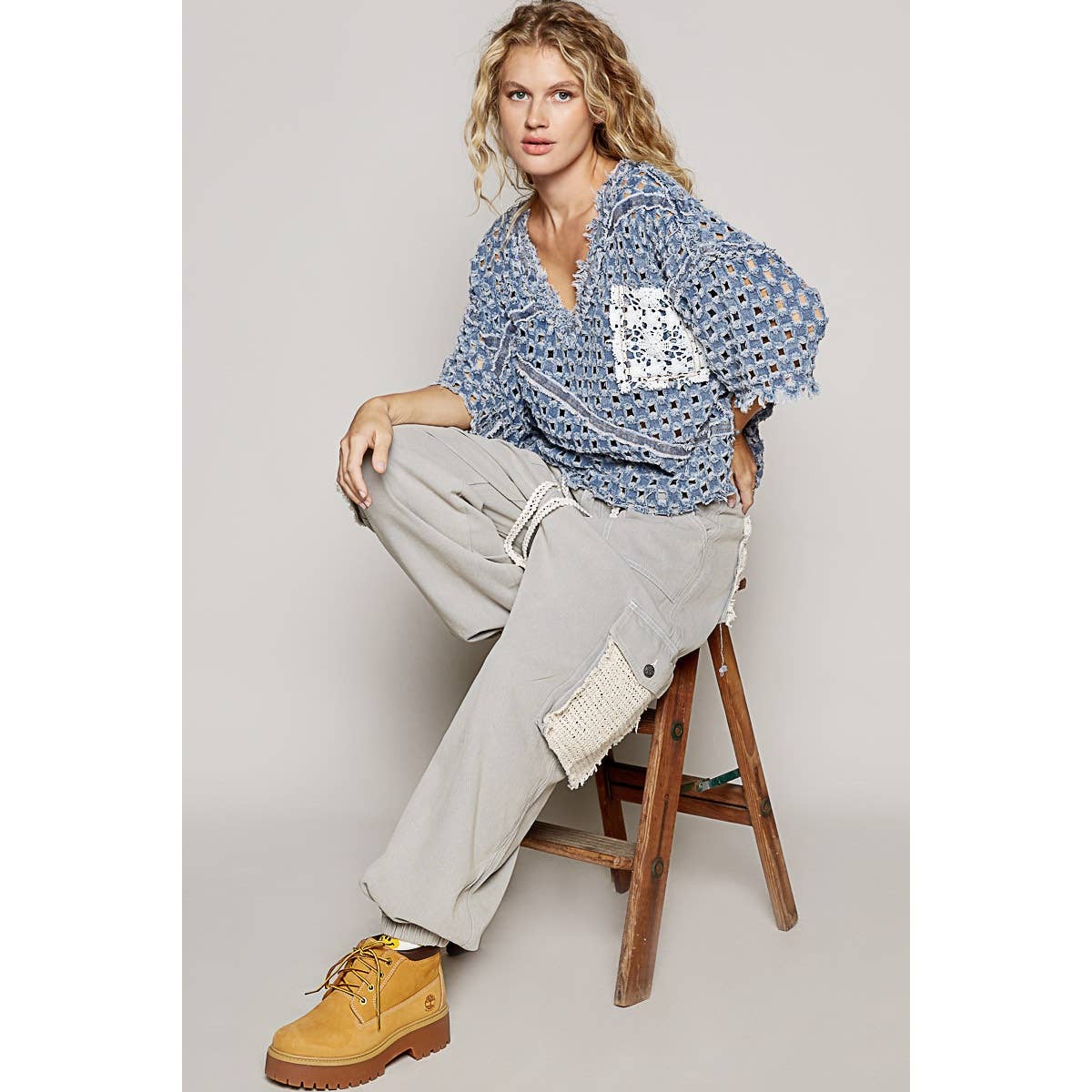 Vintage washed short sleeve front pocket top