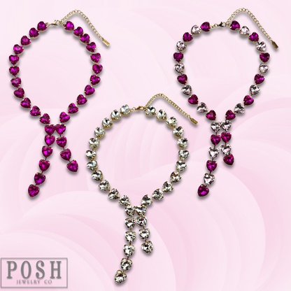Rhinestone heart lariat necklace - LC