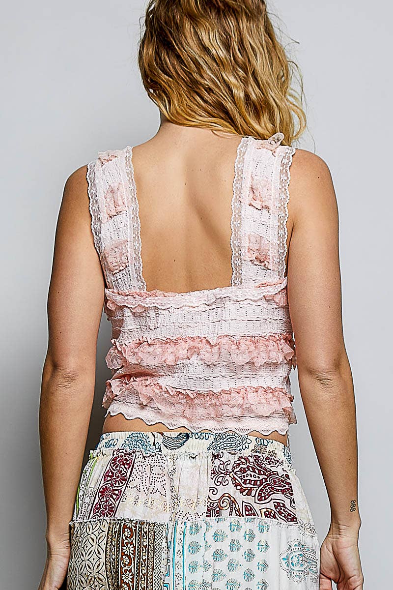 V-neck Sleeveless Cropped Lace Tank Top