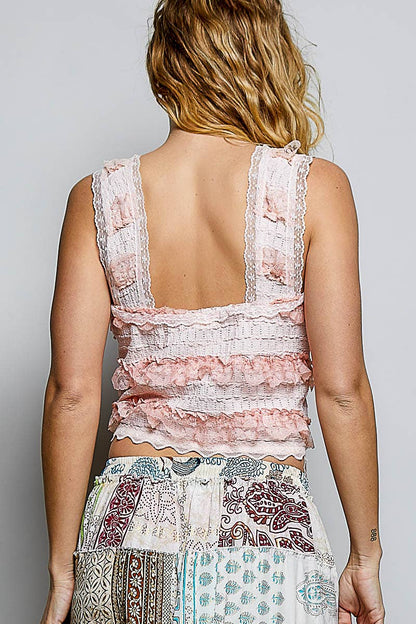 V-neck Sleeveless Cropped Lace Tank Top