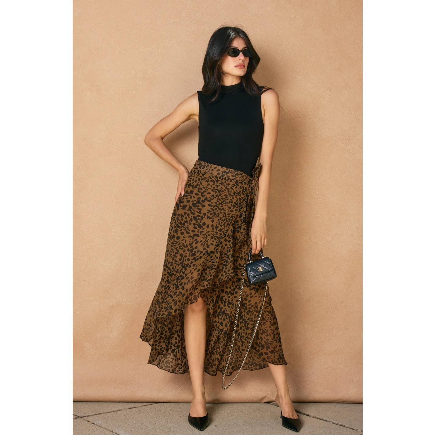 Jungle Fury Leopard Ruffled Hem Wrap Skirt