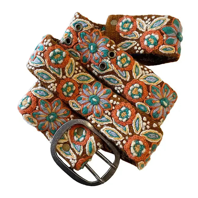 Ground Clover Floral Embroidered Wool Belt