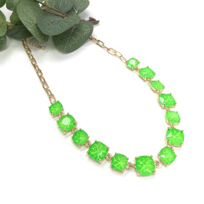 Neon Cushion Cut Glass Linked Chain Necklace
